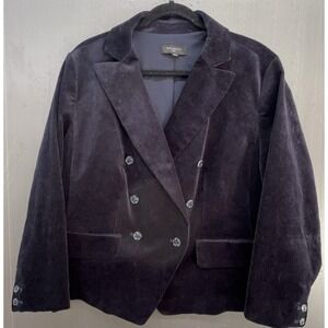 Talbots Plus Blazer Jacket 16W Blue Corduroy Double Breasted Crop Preppy Career